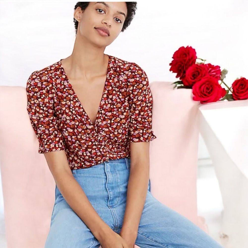 Madewell Brown Floral Ruched Front Blouse - Size 8